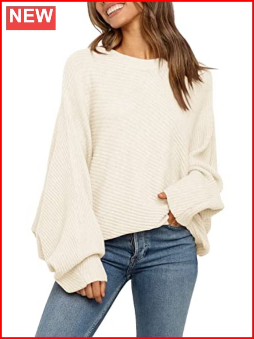 Oversized Slouchy Knit Pullover Sweater Crew Neck Long Sleeve